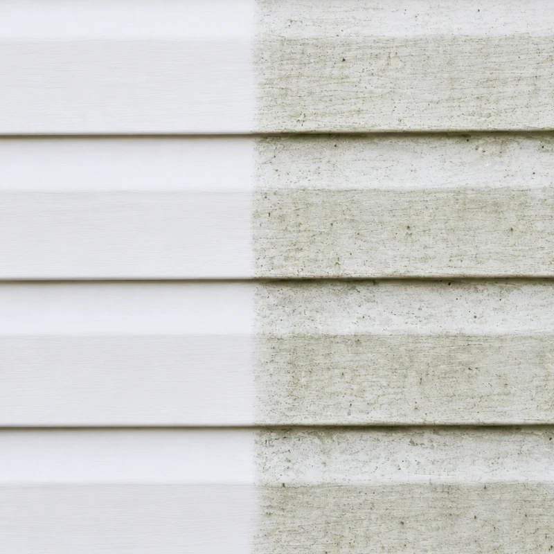 White weatherboard cladding before and after professional cleaning