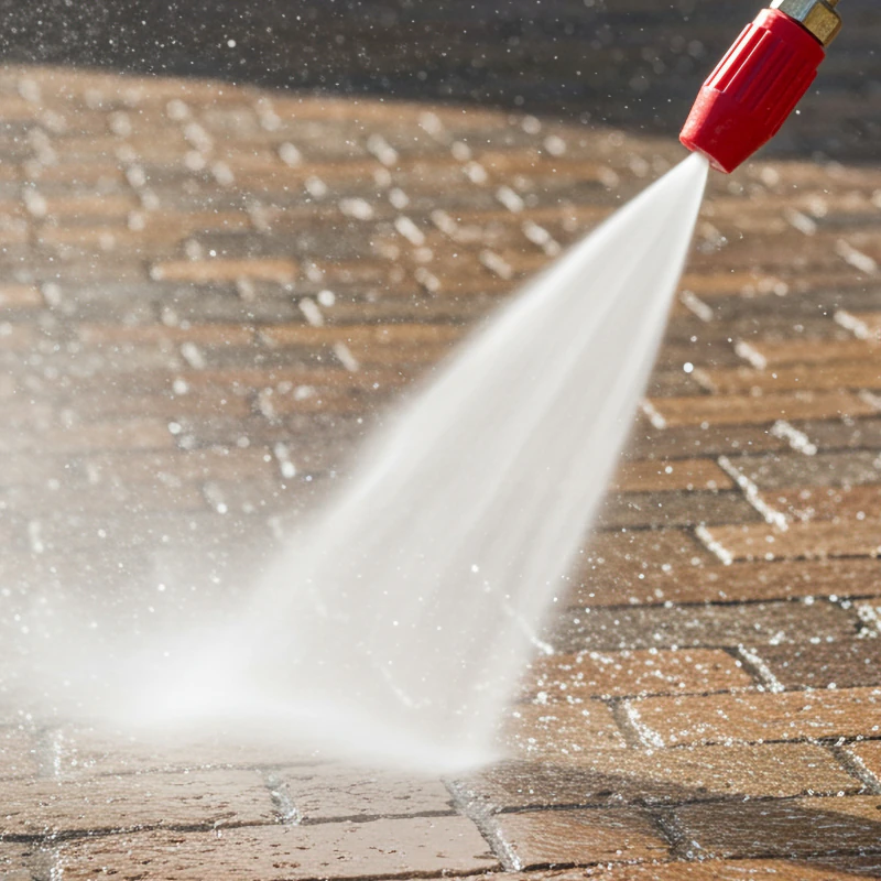 Pressure washing block paving to remove dirt and surface staining