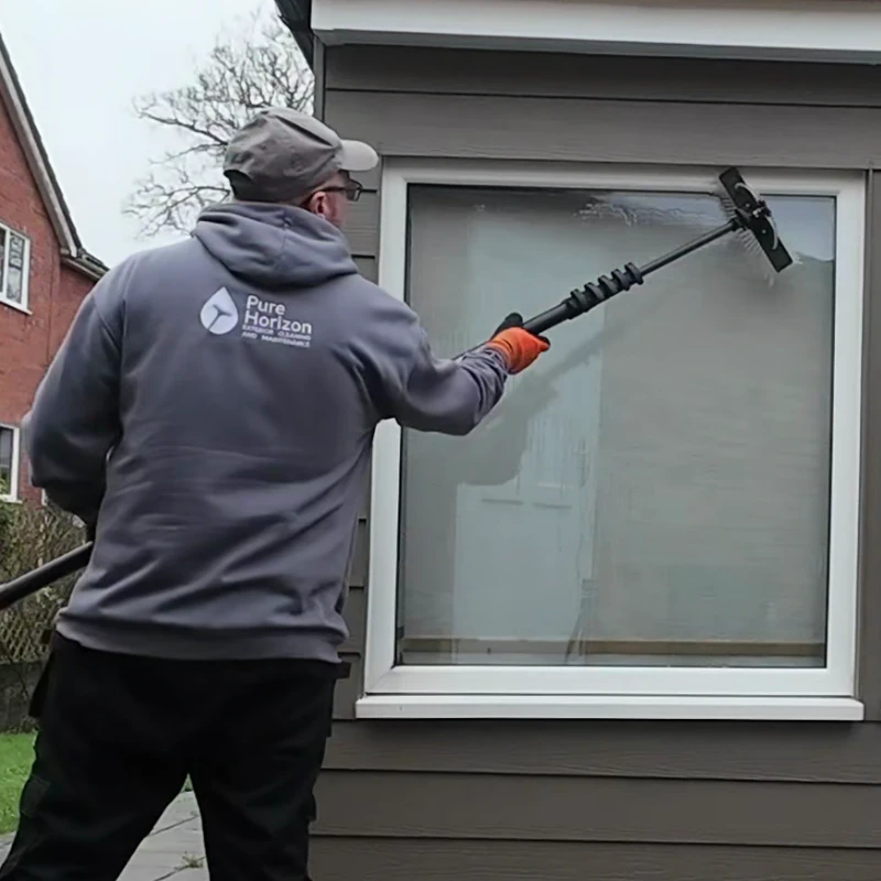 Pure Horizon window cleaner cleaning a window in Stowmarket