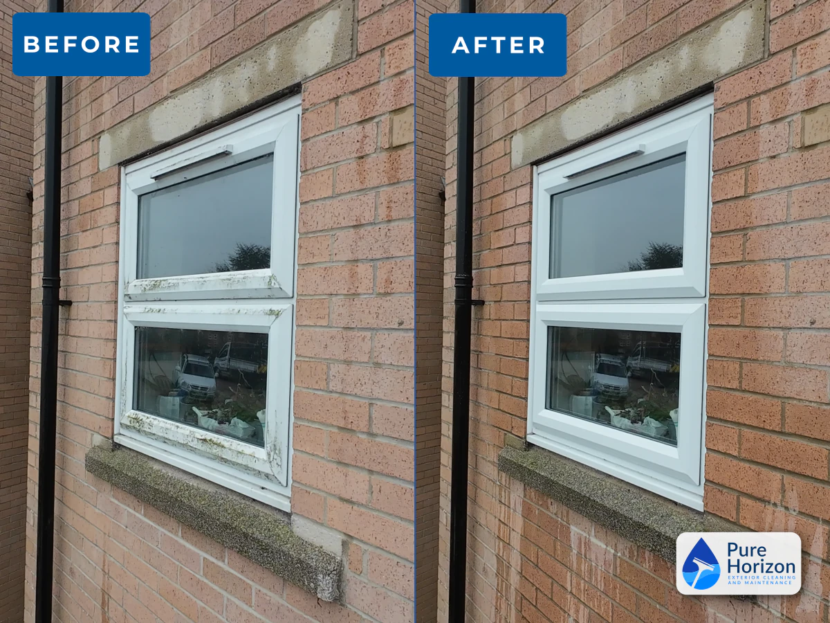 Before and after window and frame cleaning at a property in Stowmarket
